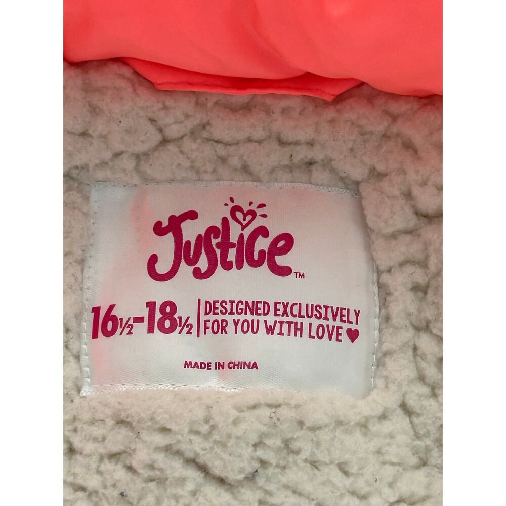 Justice Girls peach faux Fur Hooded Full Zip Puffer Jacket Coat Size 16 18 - Picture 11 of 12